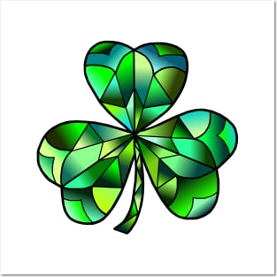 Green Gradation Stained Glass Irish Clover Posters and Art